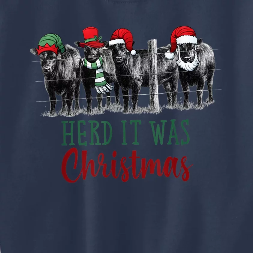 Cute Christmas Cows Herd It Was Christmas Funny Cow Shirt Kids Sweatshirt