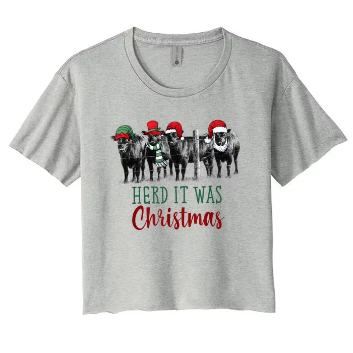 Cute Christmas Cows Herd It Was Christmas Funny Cow Shirt Women's Crop Top Tee