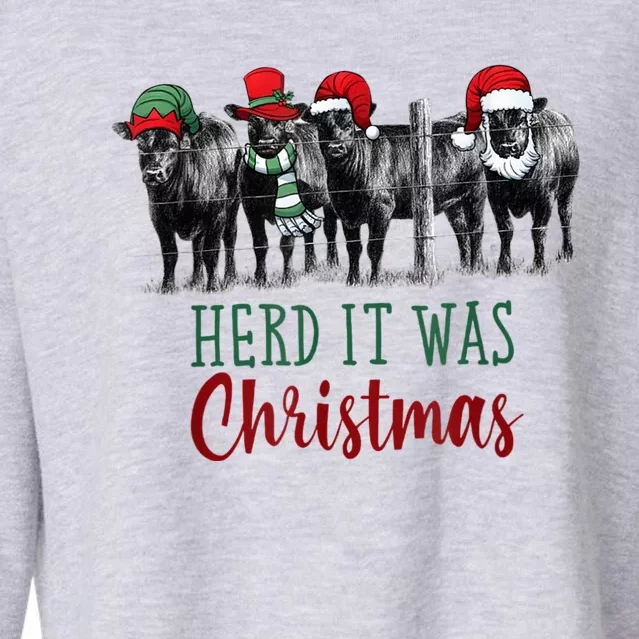 Cute Christmas Cows Herd It Was Christmas Funny Cow Shirt Cropped Pullover Crew