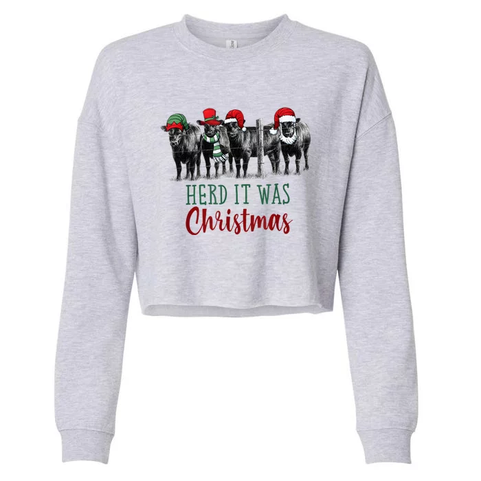 Cute Christmas Cows Herd It Was Christmas Funny Cow Shirt Cropped Pullover Crew