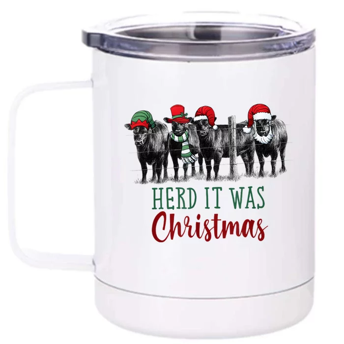 Cute Christmas Cows Herd It Was Christmas Funny Cow Shirt Front & Back 12oz Stainless Steel Tumbler Cup