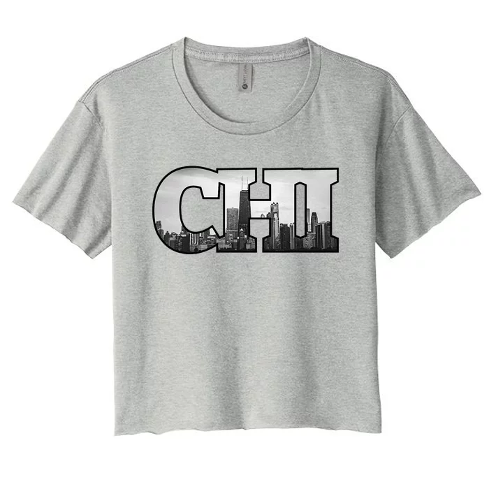 Chi Chicago City Skyline Of Downtown Chicago Illinois Women's Crop Top Tee