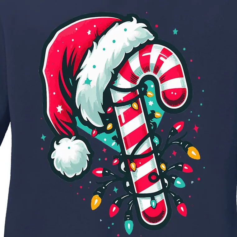 Candy Cane Crew Christmas Lights Family Matching Xmas Ladies Long Sleeve Shirt