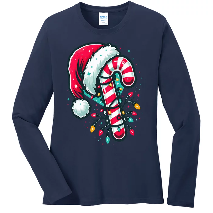 Candy Cane Crew Christmas Lights Family Matching Xmas Ladies Long Sleeve Shirt