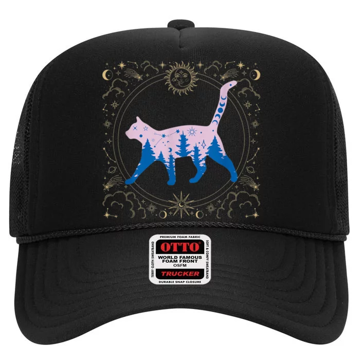 Cosmic Cat High Crown Mesh Trucker Hat