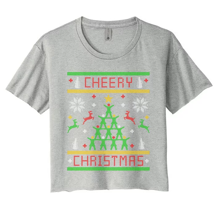 Cheery Christmas Cheer Cheerleading Ugly Christmas Women's Crop Top Tee