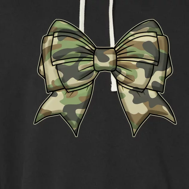 Cute Camo Coquette Ribbon Bow Garment-Dyed Fleece Hoodie