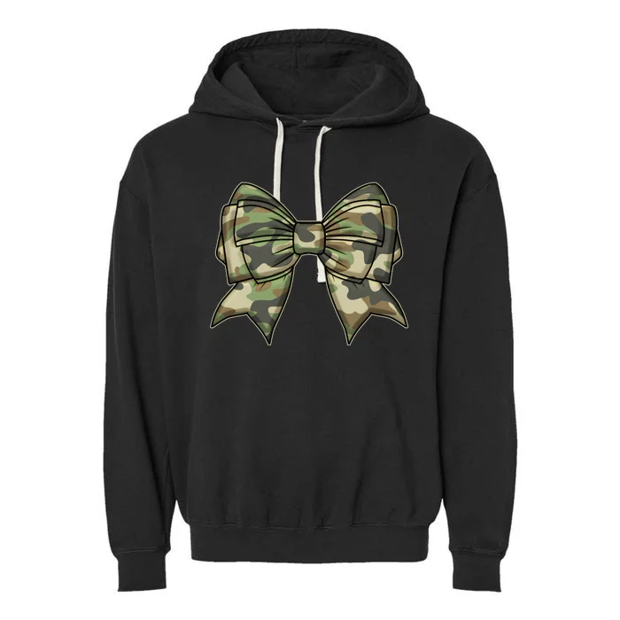 Cute Camo Coquette Ribbon Bow Garment-Dyed Fleece Hoodie