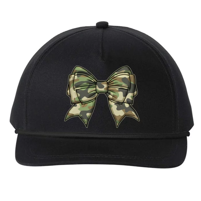 Cute Camo Coquette Ribbon Bow Snapback Five-Panel Rope Hat