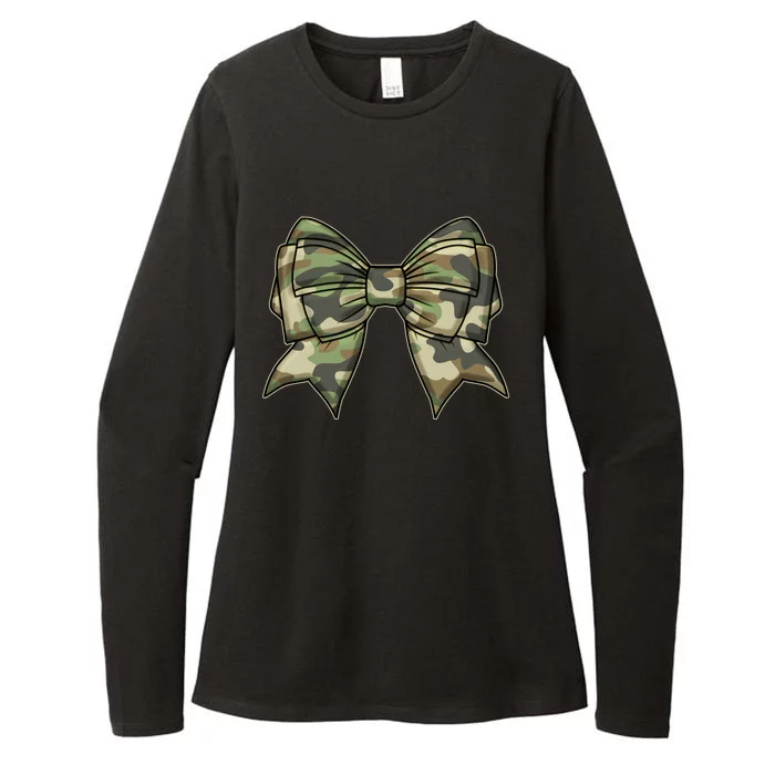 Cute Camo Coquette Ribbon Bow Womens CVC Long Sleeve Shirt