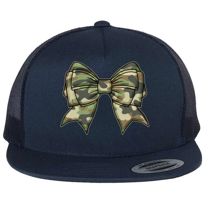 Cute Camo Coquette Ribbon Bow Flat Bill Trucker Hat