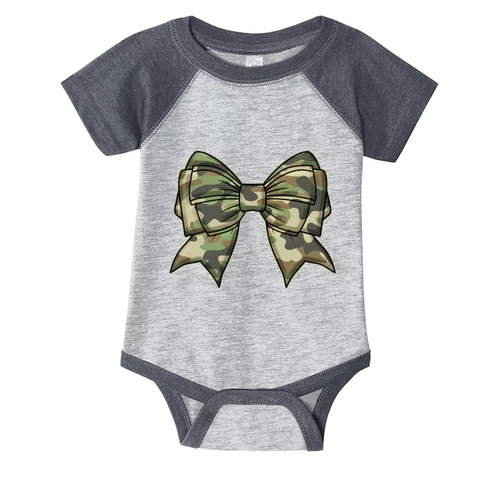 Cute Camo Coquette Ribbon Bow Infant Baby Jersey Bodysuit