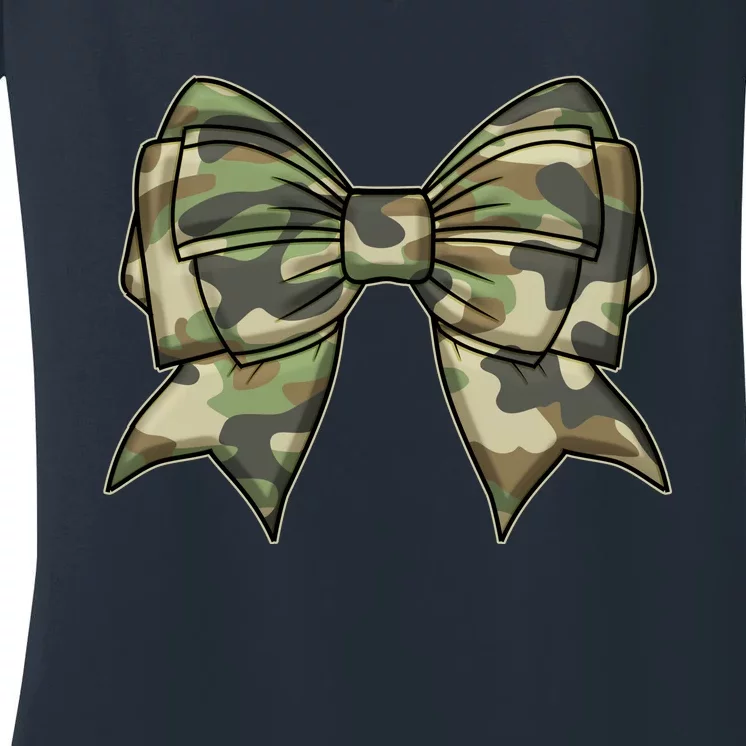 Cute Camo Coquette Ribbon Bow Women's V-Neck T-Shirt