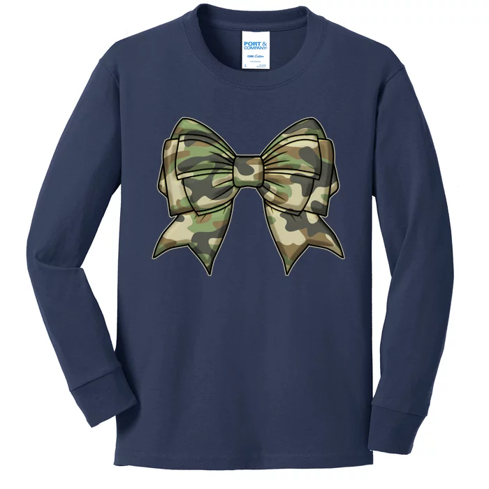 Cute Camo Coquette Ribbon Bow Kids Long Sleeve Shirt