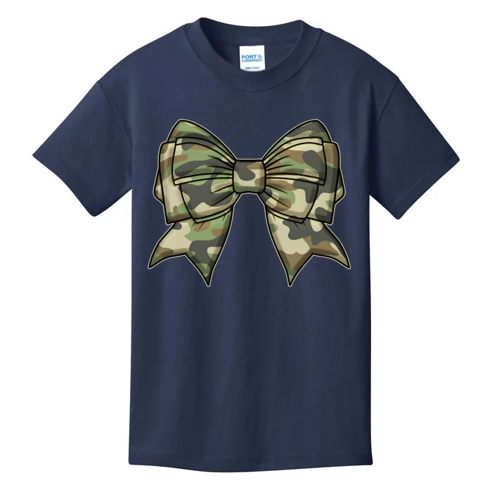 Cute Camo Coquette Ribbon Bow Kids T-Shirt