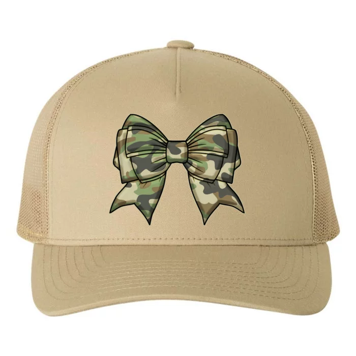 Cute Camo Coquette Ribbon Bow Yupoong Adult 5-Panel Trucker Hat