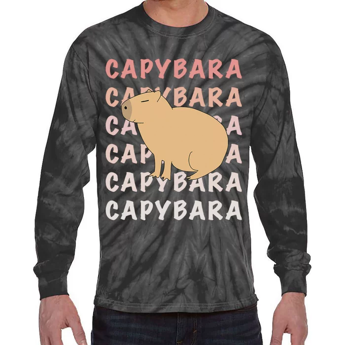 Capybara Capybara Capybara Funny Cute Meme Tie-Dye Long Sleeve Shirt