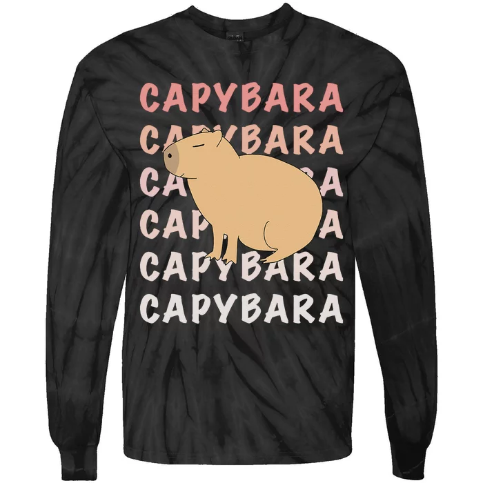 Capybara Capybara Capybara Funny Cute Meme Tie-Dye Long Sleeve Shirt