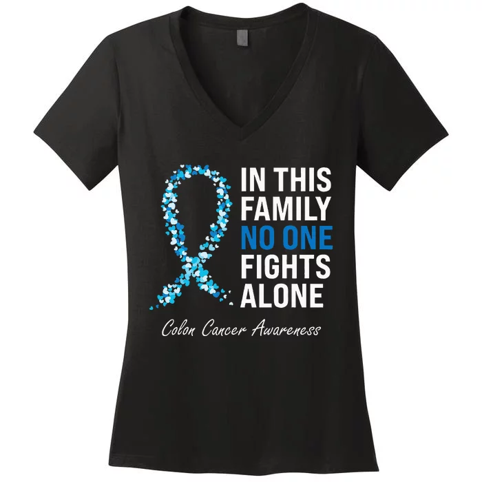 Colorectal Cancer Colon Cancer Blue Ribbon Women's V-Neck T-Shirt