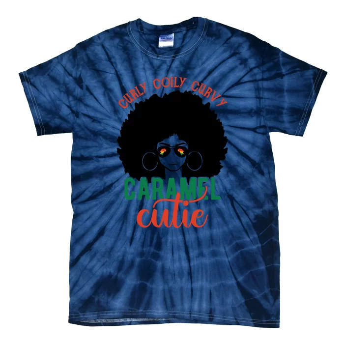 Curly Coily Curvy Caramel Cutie Black History Month Tie-Dye T-Shirt