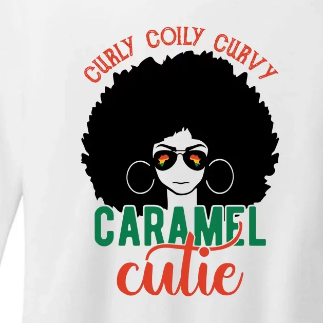 Curly Coily Curvy Caramel Cutie Black History Month Womens CVC Long Sleeve Shirt