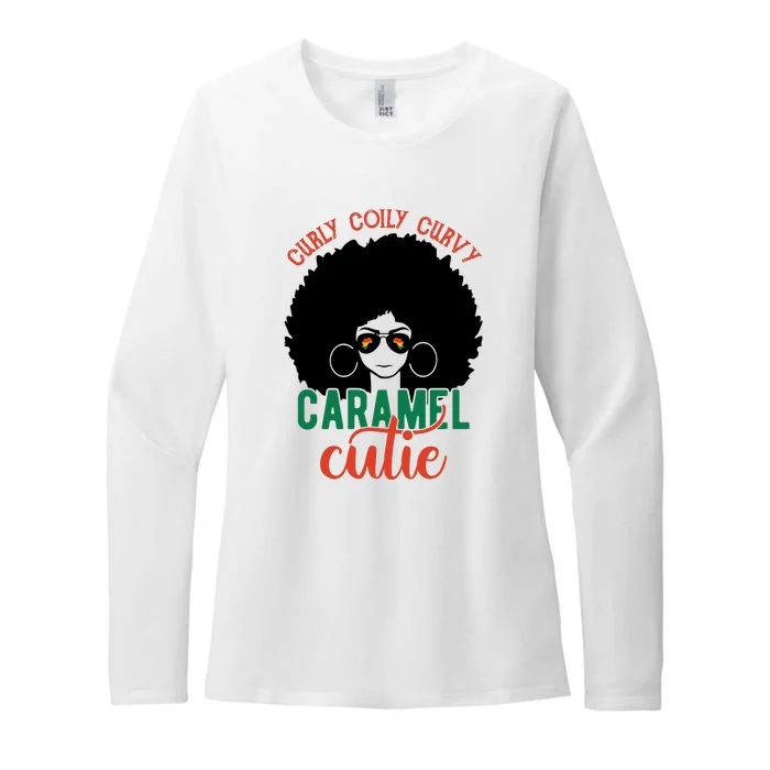 Curly Coily Curvy Caramel Cutie Black History Month Womens CVC Long Sleeve Shirt