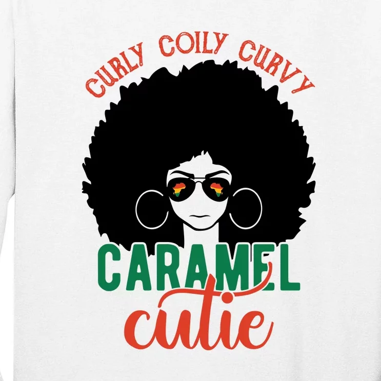 Curly Coily Curvy Caramel Cutie Black History Month Tall Long Sleeve T-Shirt