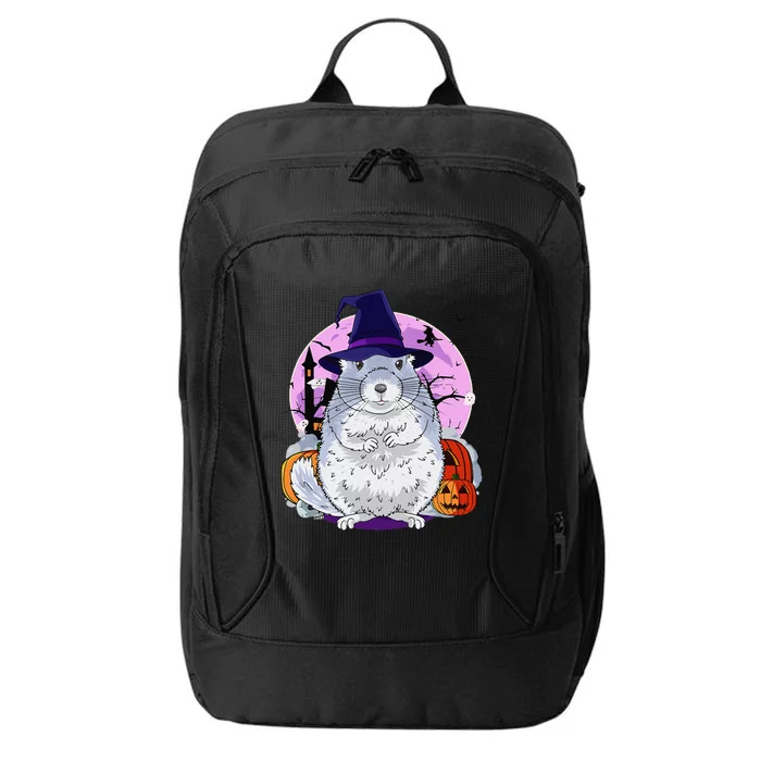 Cute Chinchilla Cavy Halloween Witch Pumpkin City Backpack