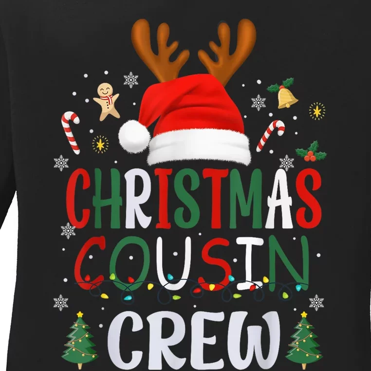 Cousin Crew Christmas Santa Squad Reindeer Party Ladies Long Sleeve Shirt