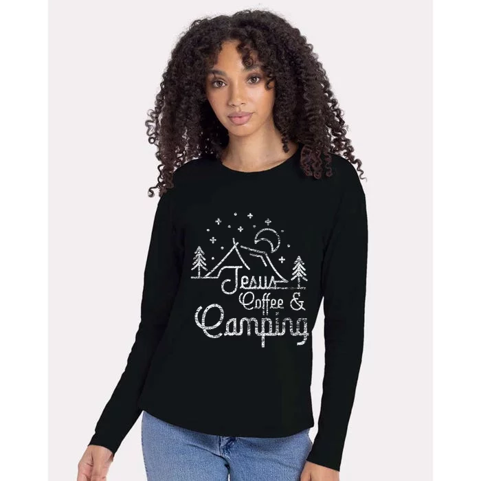 Camping Coffee Camper Camp Lover Christian Jesus Womens Cotton Relaxed Long Sleeve T-Shirt