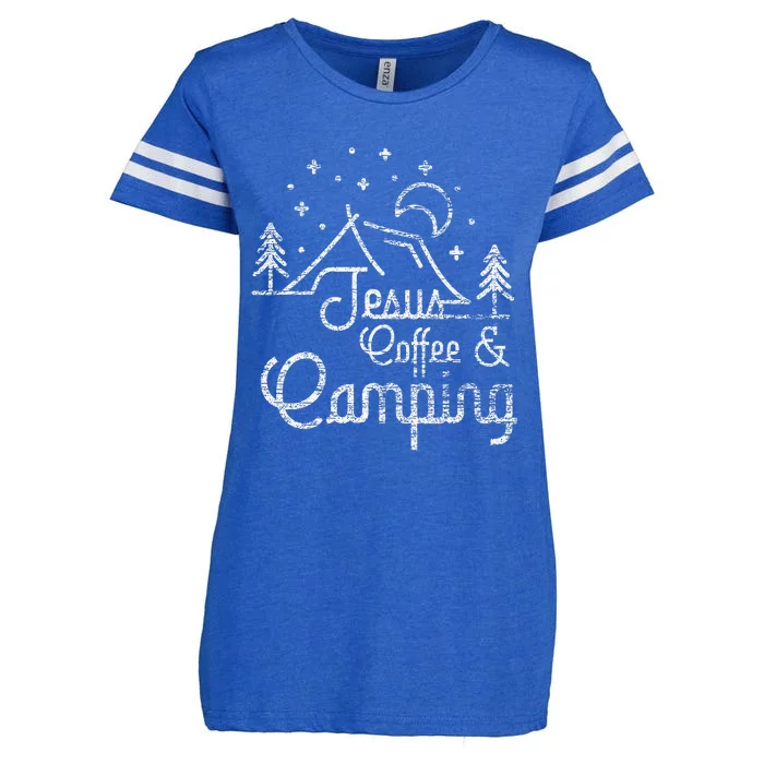 Camping Coffee Camper Camp Lover Christian Jesus Enza Ladies Jersey Football T-Shirt