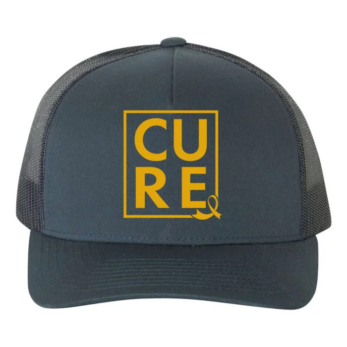 CURE Childhood Cancer Awareness Yellow Gold Ribbon Yupoong Adult 5-Panel Trucker Hat