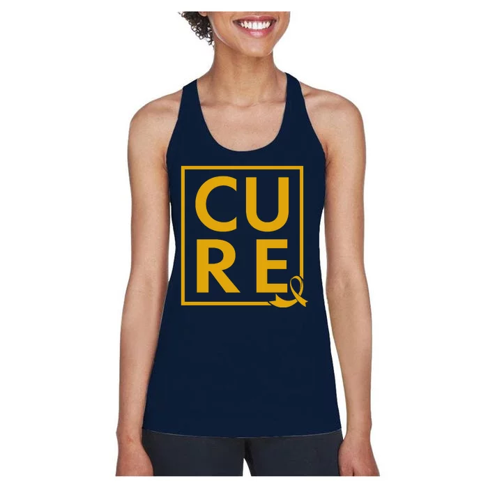 CURE Childhood Cancer Awareness Yellow Gold Ribbon Women's Racerback Tank