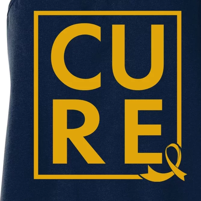 CURE Childhood Cancer Awareness Yellow Gold Ribbon Women's Racerback Tank