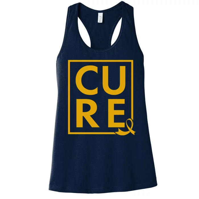 CURE Childhood Cancer Awareness Yellow Gold Ribbon Women's Racerback Tank