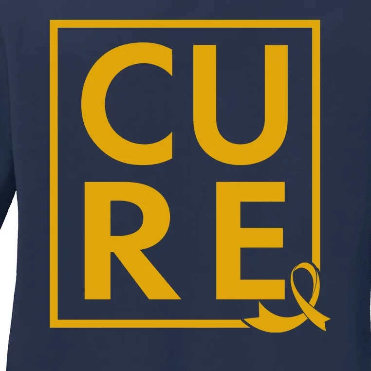 CURE Childhood Cancer Awareness Yellow Gold Ribbon Ladies Long Sleeve Shirt