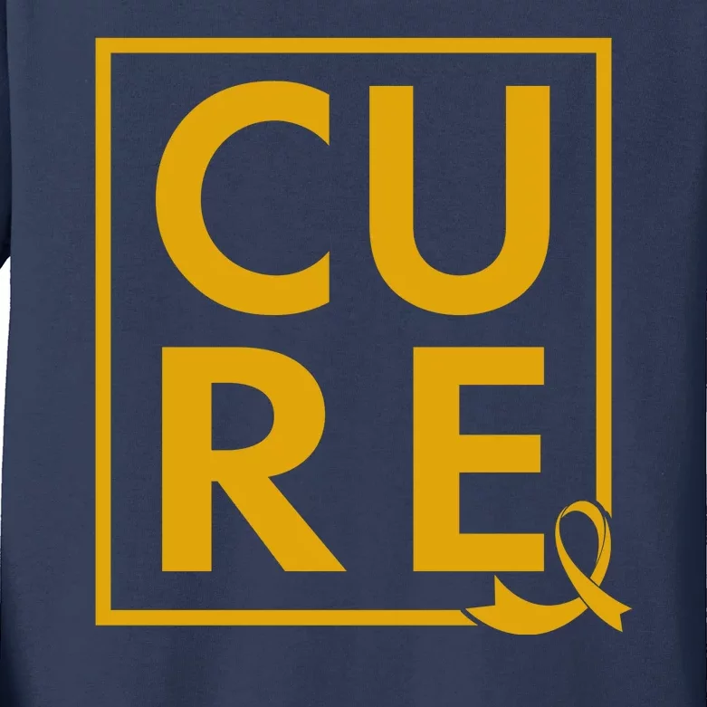 CURE Childhood Cancer Awareness Yellow Gold Ribbon Kids Long Sleeve Shirt