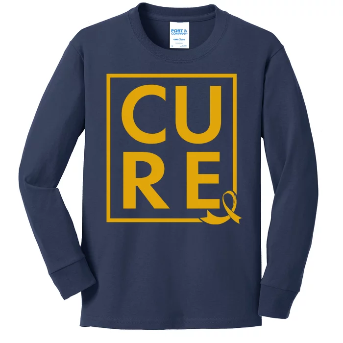 CURE Childhood Cancer Awareness Yellow Gold Ribbon Kids Long Sleeve Shirt