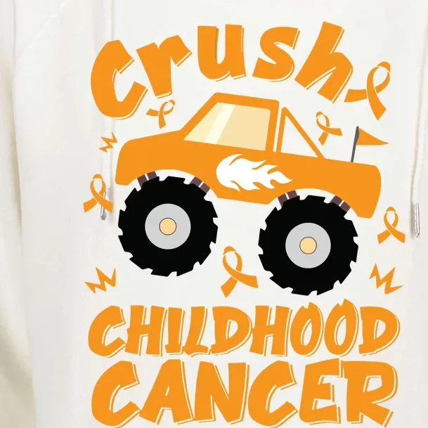 Crush Childhood Cancer Awareness Monster Truck & Gold Ribbon Womens Funnel Neck Pullover Hood