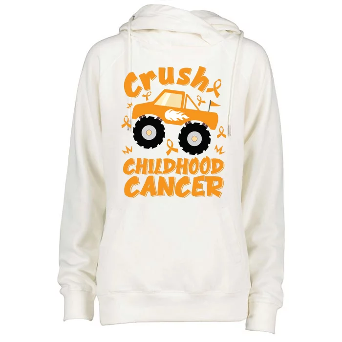 Crush Childhood Cancer Awareness Monster Truck & Gold Ribbon Womens Funnel Neck Pullover Hood