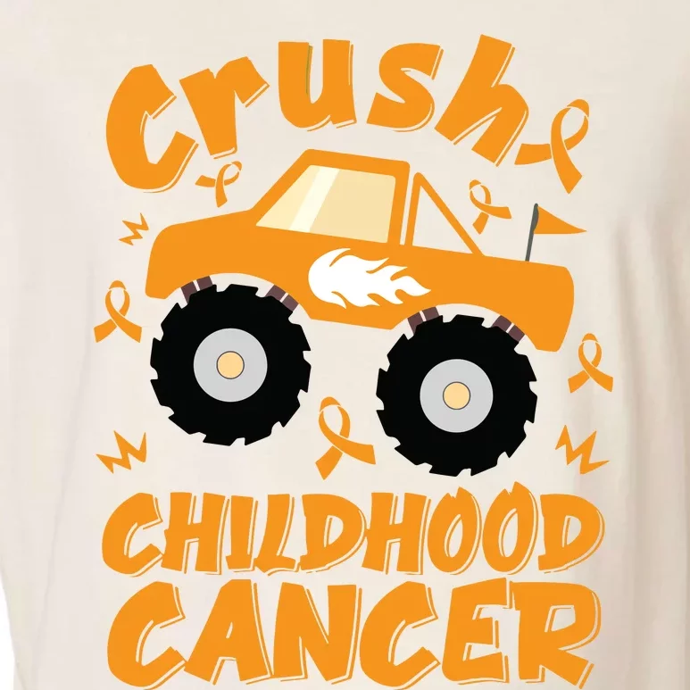 Crush Childhood Cancer Awareness Monster Truck & Gold Ribbon Garment-Dyed Women's Muscle Tee