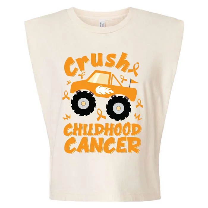 Crush Childhood Cancer Awareness Monster Truck & Gold Ribbon Garment-Dyed Women's Muscle Tee