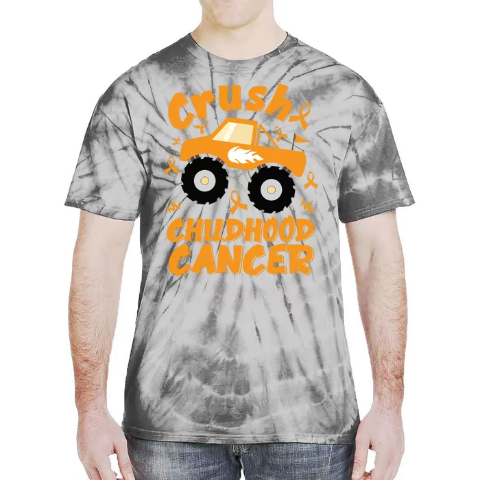 Crush Childhood Cancer Awareness Monster Truck & Gold Ribbon Tie-Dye T-Shirt