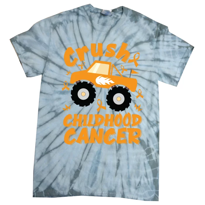 Crush Childhood Cancer Awareness Monster Truck & Gold Ribbon Tie-Dye T-Shirt