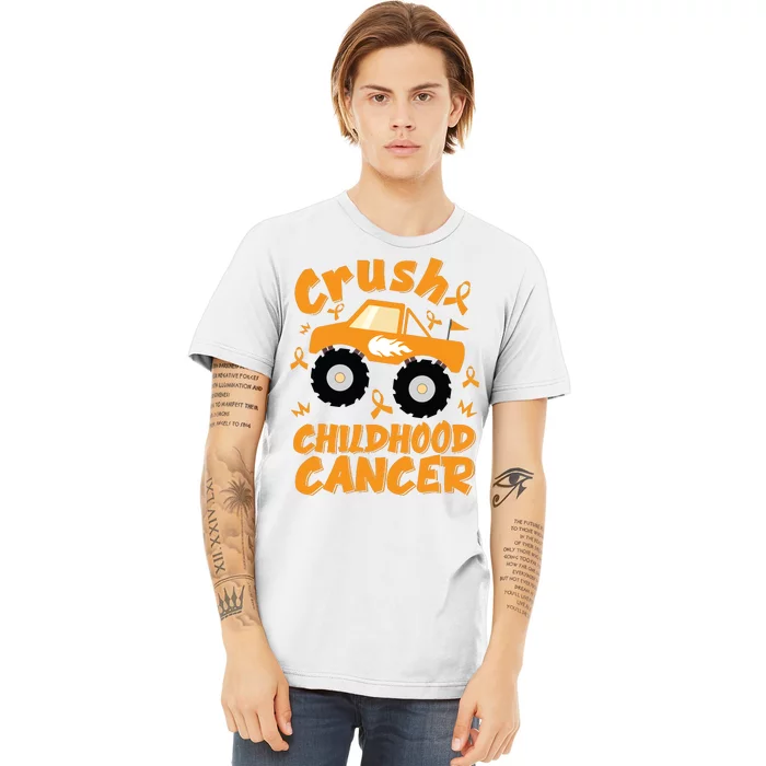 Crush Childhood Cancer Awareness Monster Truck & Gold Ribbon Premium T-Shirt