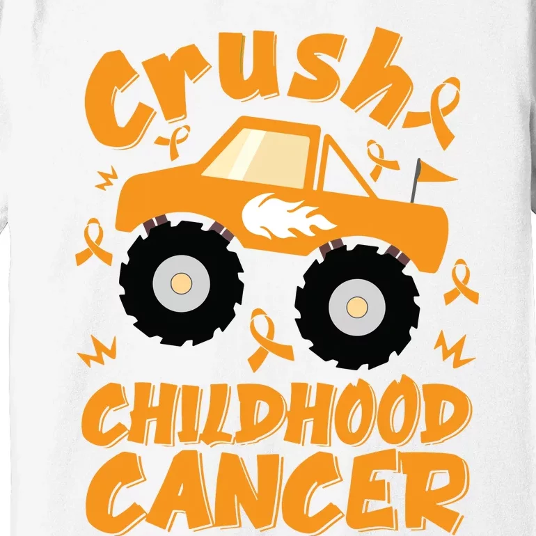 Crush Childhood Cancer Awareness Monster Truck & Gold Ribbon Premium T-Shirt