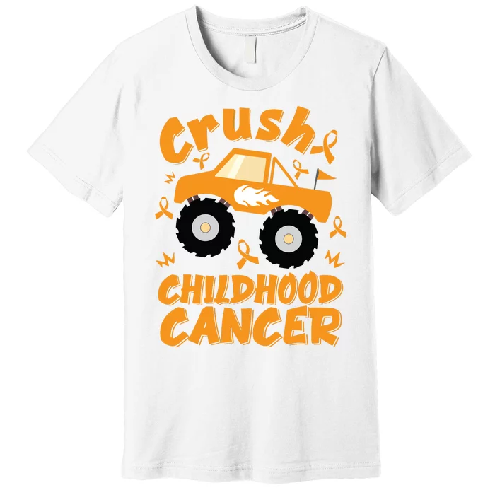 Crush Childhood Cancer Awareness Monster Truck & Gold Ribbon Premium T-Shirt