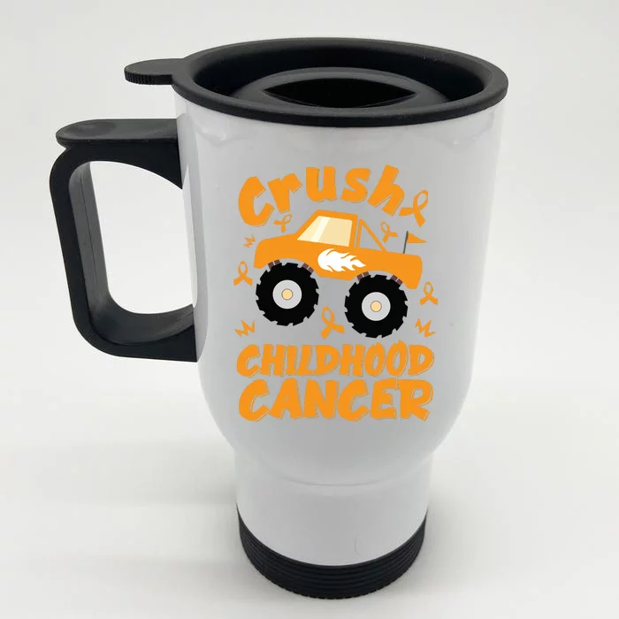 Crush Childhood Cancer Awareness Monster Truck & Gold Ribbon Front & Back Stainless Steel Travel Mug