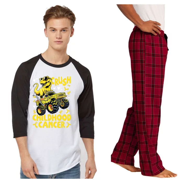 Crush Childhood Cancer Awareness Monster Truck Dinosaur Raglan Sleeve Pajama Set