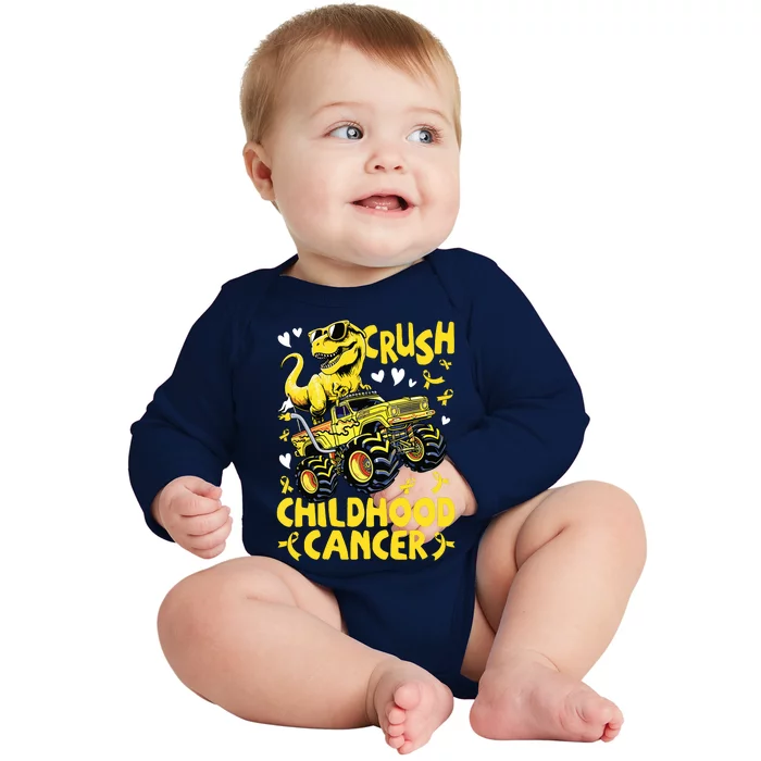 Crush Childhood Cancer Awareness Monster Truck Dinosaur Baby Long Sleeve Bodysuit